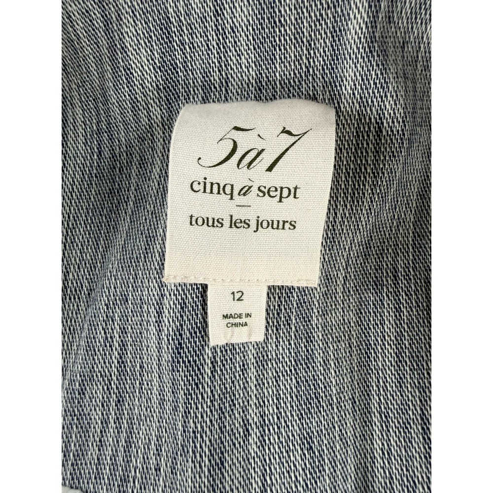 Cinq A Sept Blazer Womens 12 Khloe Stripe Cotton Blend One Button Ruched Sleeve - Picture 2 of 12
